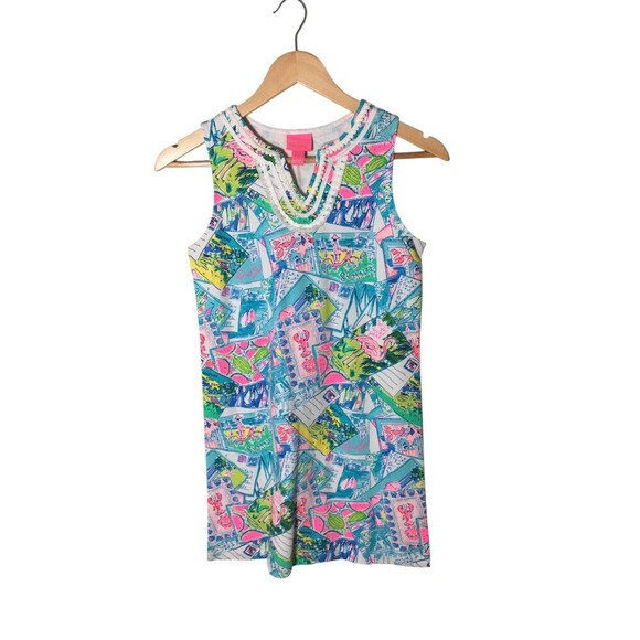 Lilly Pulitzer Dress Girl's Size XL Multicolor Postcards Cotton Blend Sleeveless - Picture 1 of 6